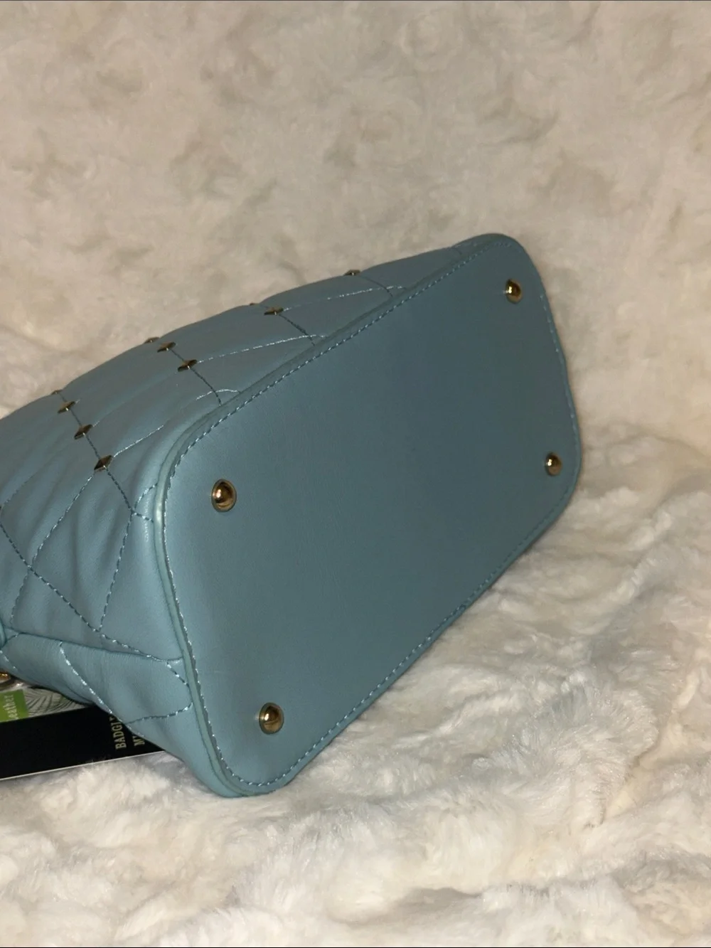 Badgley Mischka Quilted Light Blue Crossbody with Gold Hardware